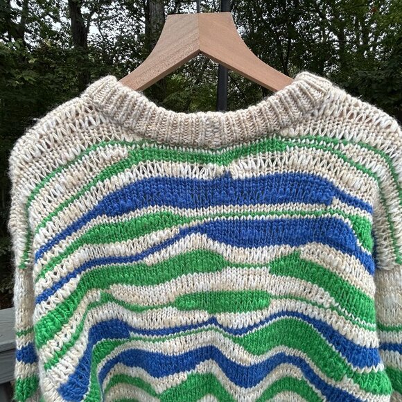 Aerie Intarsia Green and Blue Stripe Sweater Size SP - Picture 7 of 7